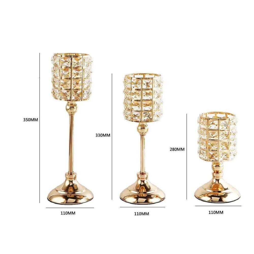 Nordic Candlestick Ornaments Gold Light Luxury Crystal Home Romantic Decoration Wedding Props Holders Candle Stand Y260131