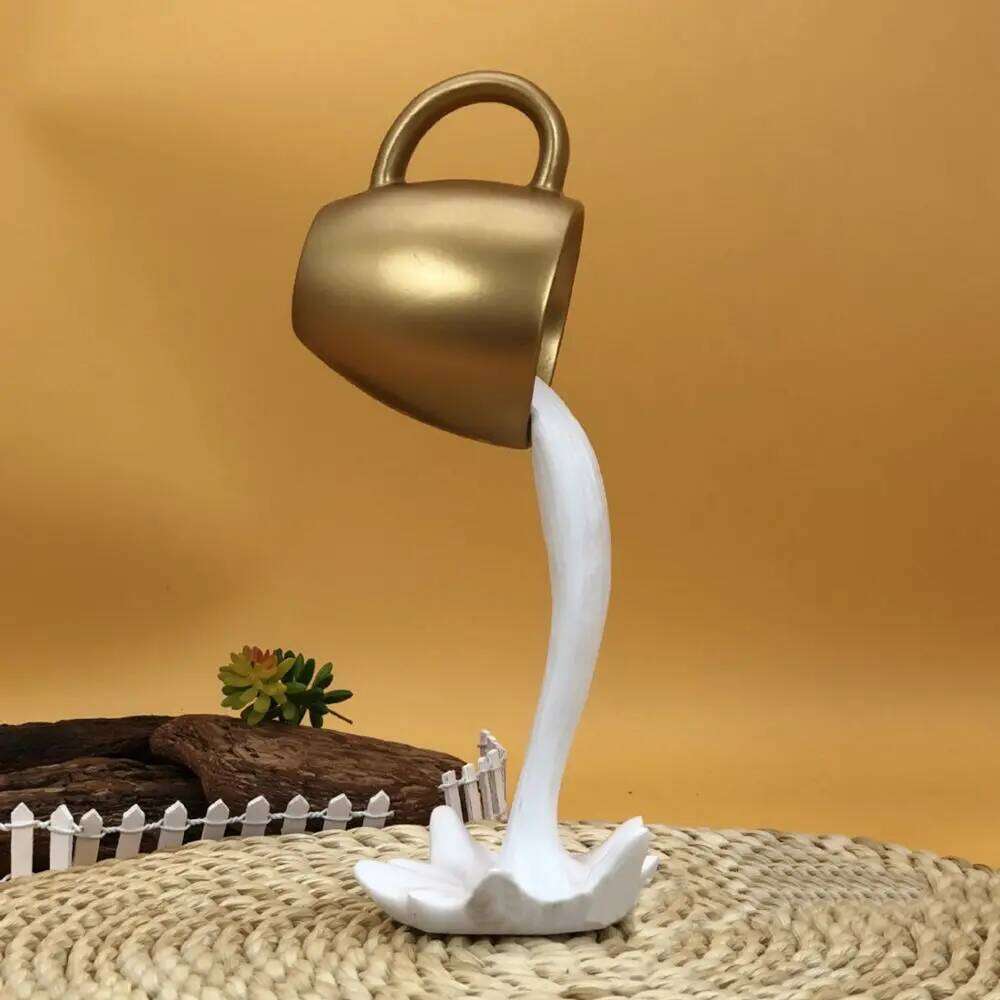 High-end 3d Floating Spilling Resin Craft Decorative Coffee Ornaments Suspended Cup Sculpture Desktop Y260202