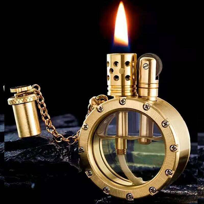 Handmade Pure Copper Lighter Quartz Visible Transparent Oil Tank Lighters Portable Round Collection Gift for Man W260202