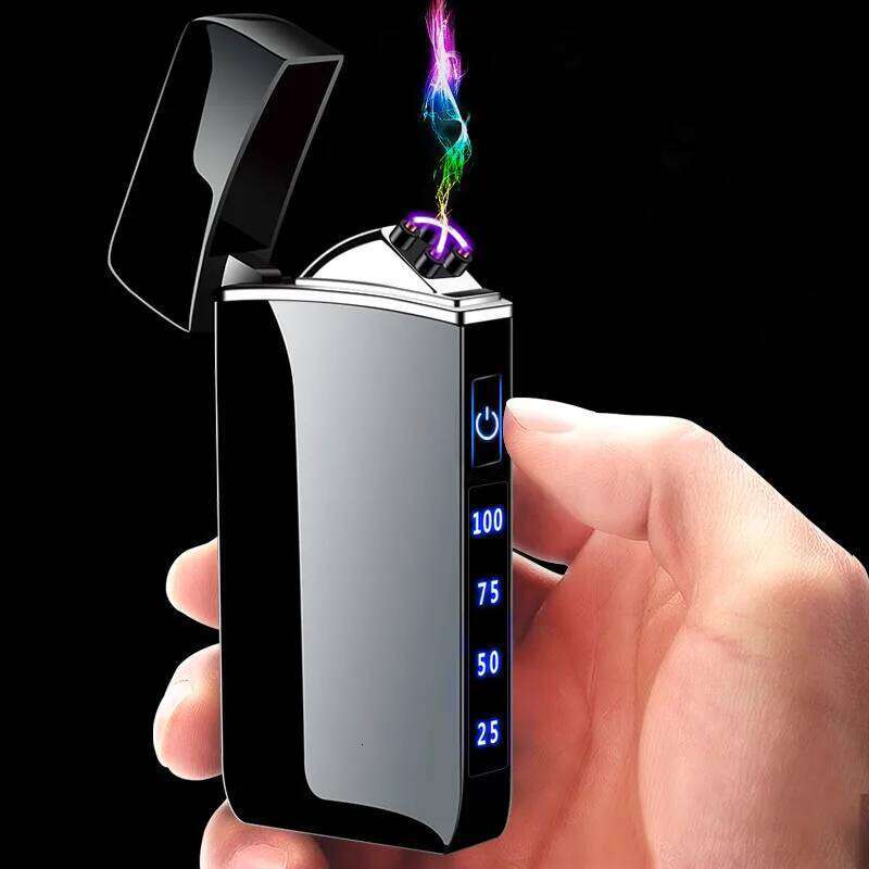 Touch Sensing Metal Electric Outdoor Windproof Lighter Dual Arc Flameless Plasma USB Rechargeable Lighters Digital Power Display W260202
