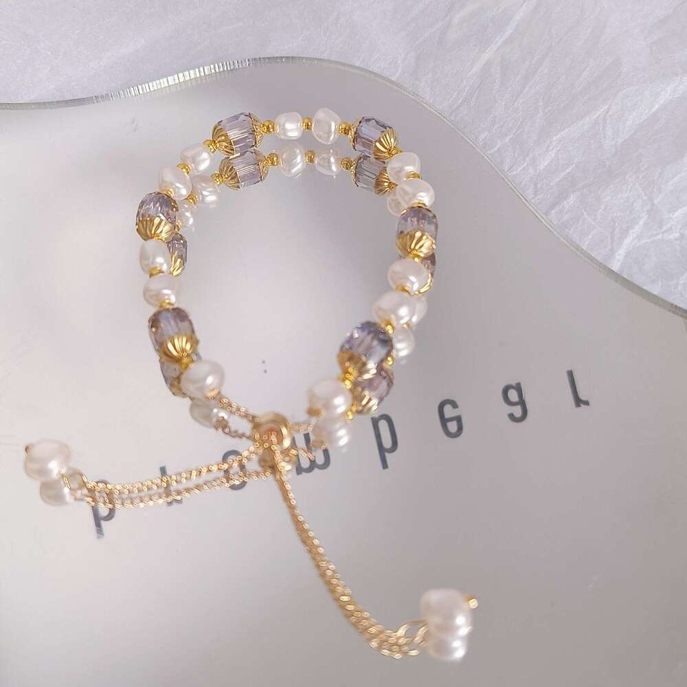 French Baroque natural pearl bracelet, light luxury, niche, high-end, personalized pull-out design jewelry