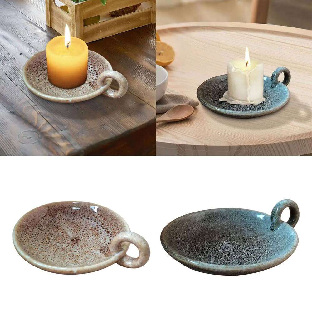 Ceramic Plate with Handle Candle Holder Candlestick Centerpiece for Christmas Party Festival Mantle Home Dining Room Y260131