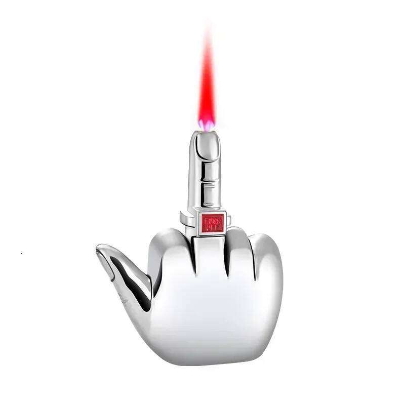 Funny Middle Finger Torch with Fuk You Voice Windproof Jet Flame Lighters Smoking Accessories Refillable Butane Lighter W260202