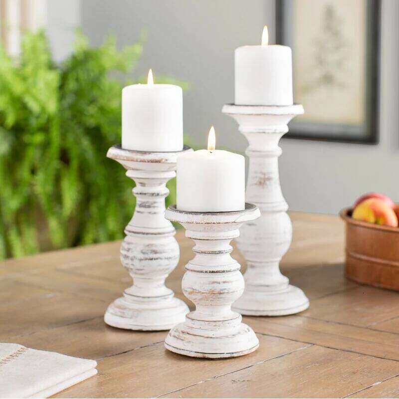 Solid Wood White Candlestick Tabletop Retro Candle Holder Home Decoration Wooden Candles Rack Nostalgic Photography Props Y260131