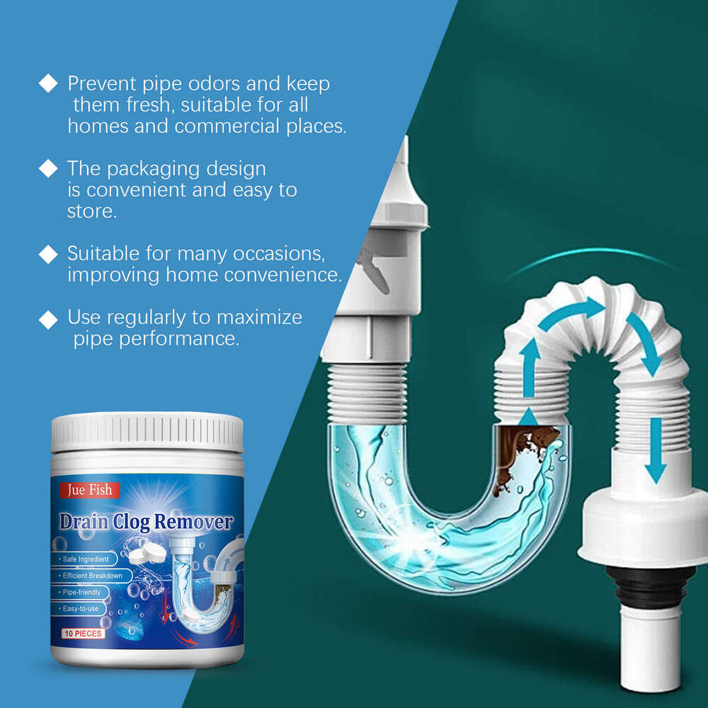 Jue-Fish Pipe Unclogging Kitchen and Bathroom Drain Oil Blockage Dissolving Deodorizing Cleaning Effervescent Tablets S260202