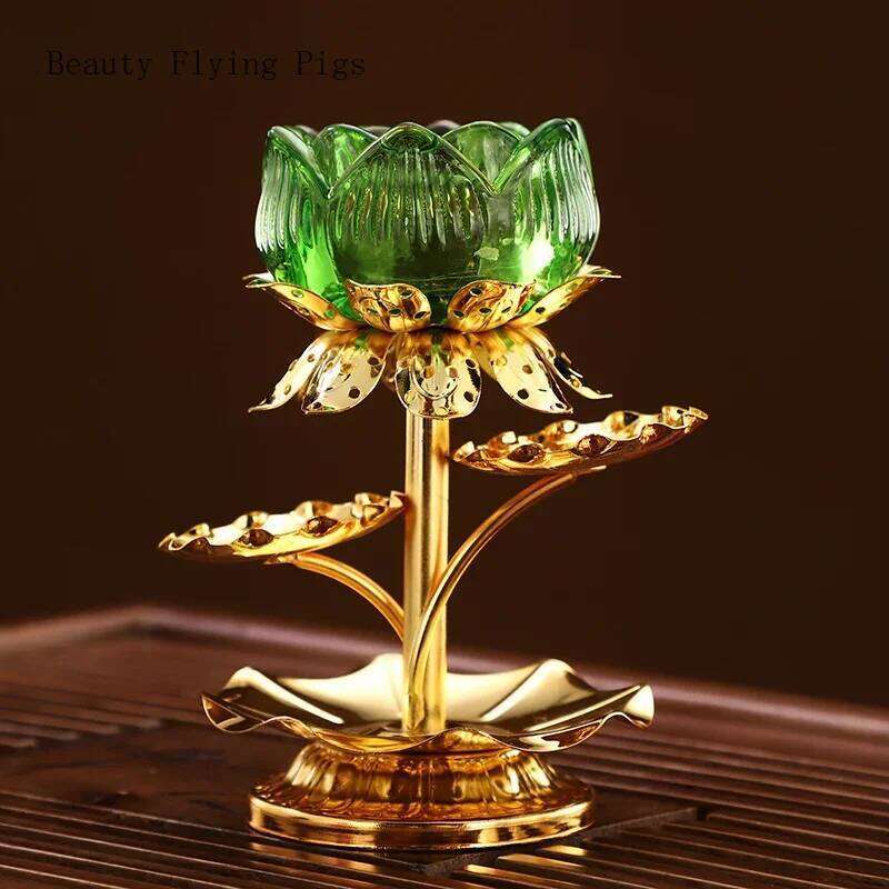 1pc Water Glazed Lotus Flower Metal Candlestick Household Sacrificial Buddhist Temple Supplies Pray for Auspiciousness Y260131