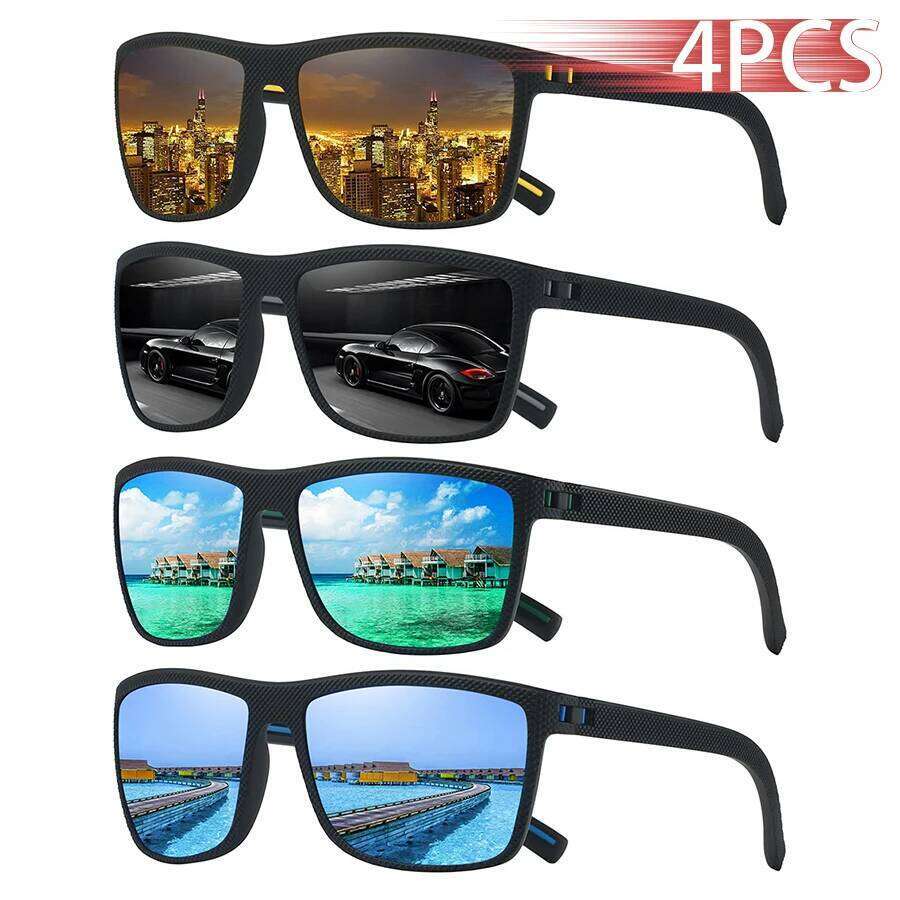 4 PCS Fashion Vintage Check Pattern Sunglasses Men Women Fishing Driving Man Luxury Brand Designer Sun Glasses UV400 Eyewear H260202