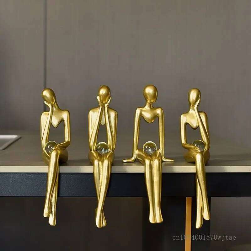 Luxury Gold Abstract Figure Sculpture Home Decoration Office Wine Cabinet Living Room Decor Resin Beautiful Woman Sculpture, 1Pc Y260202