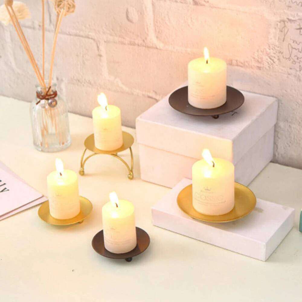 Iron Black Gold Plated Candle Holders Pillar Metal Plate For Wedding Party Festival Portavelas Candelabra Art Gift Home Decor Y260131