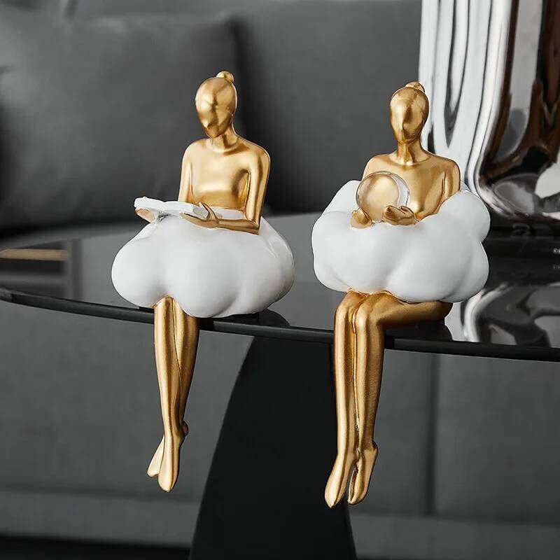 Light Luxury Cloud Girl Golden Ornament Resin Originality Desktop Humanoid Decoration Ballet Sculpture A Living Room For Home Y260202