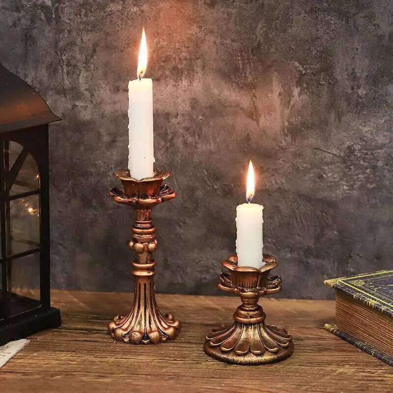 New Vintage Taper Holders - Antique Bronze Finish Resin Candle Sticks For Wedding, Dinner Party, Table Centerpiece Decor Y260131