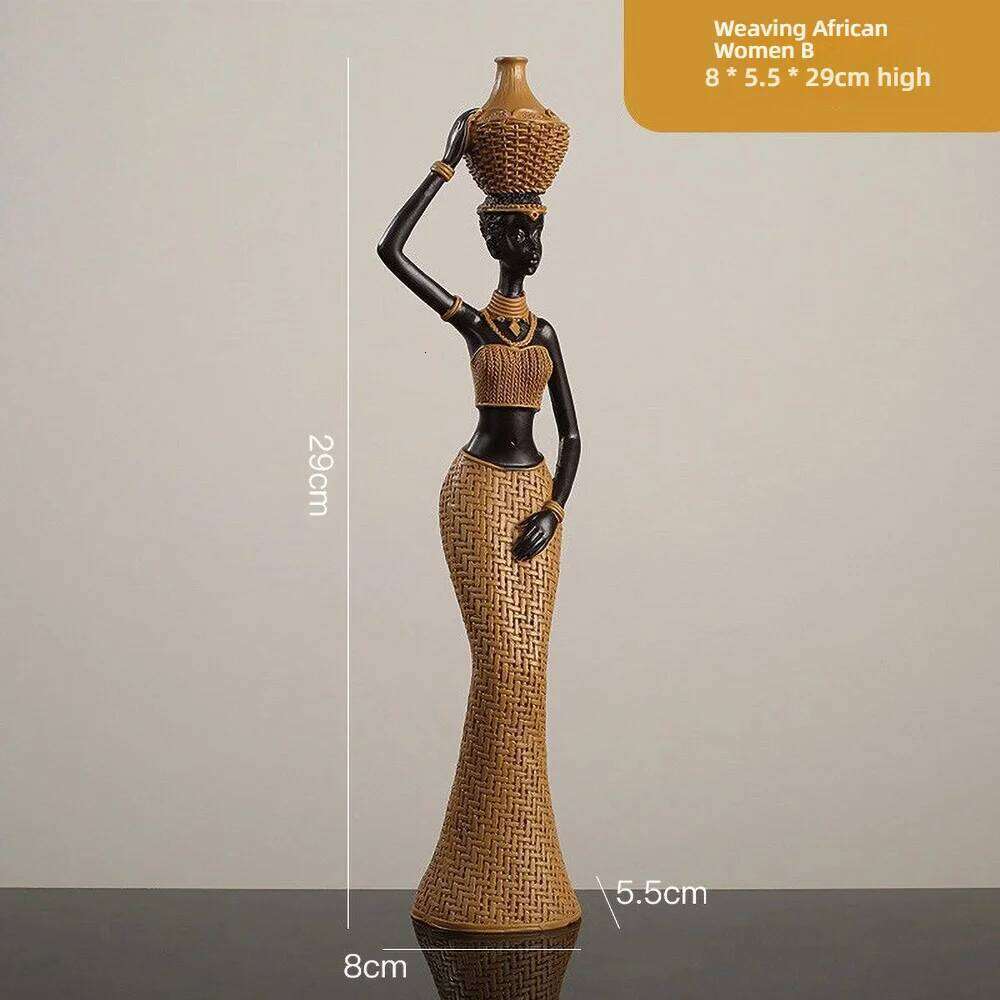 African Tribal Woman Sculpture - Hand Carved Resin Ancestor Statue, Ethno Chic Bookshelf Decor for Cultural Heritage Display Y260202