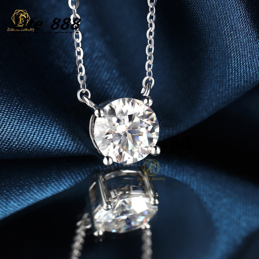 Custom Romantic Jewelry Pure 925 Sterling Silver 2 ct Round Moissnaite Pendant Necklace Chain Engagement Gift