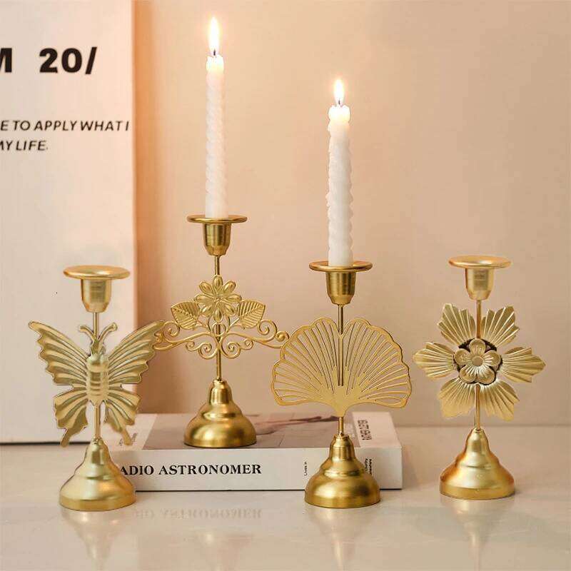 1 Piece Retro Butterfly Flower Iron Candlestick Romantic Candlelight Dining Table Decoration Y260131