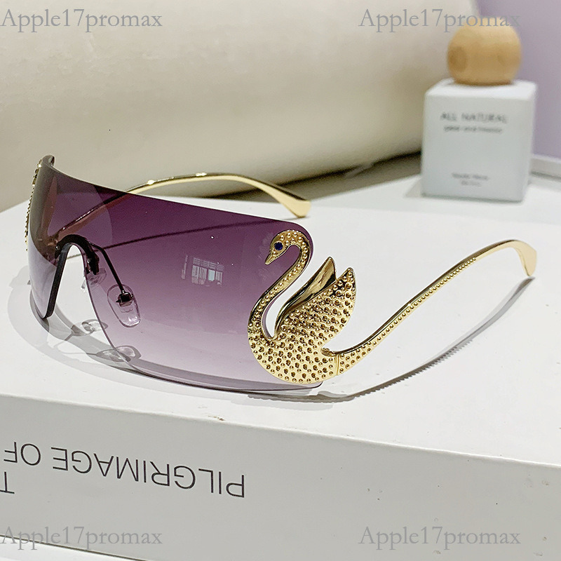 Luxury Brand Designer's 2026 New Model Of Frameless Integrated Ladies' Sunglasses With Unique Diamond-embedded Swan Leg Design, Street Style