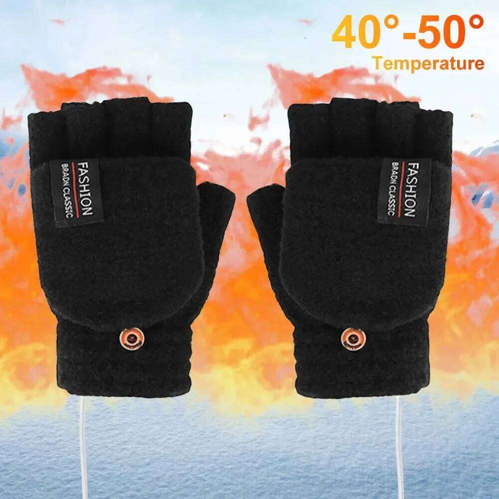 USB Heated Touchscreen Double-Sided Heating Fingerless Hands Electric Thermal Gloves Winter Warmer XJ260202