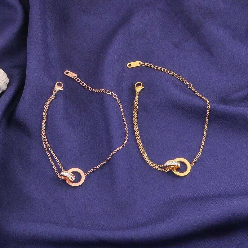 Classic Charm Full Zircon Roman Numeral Double Rings Cross Bracelet for Women Exquisite Stainless Steel Colorfast Bangle Jewelry H260202