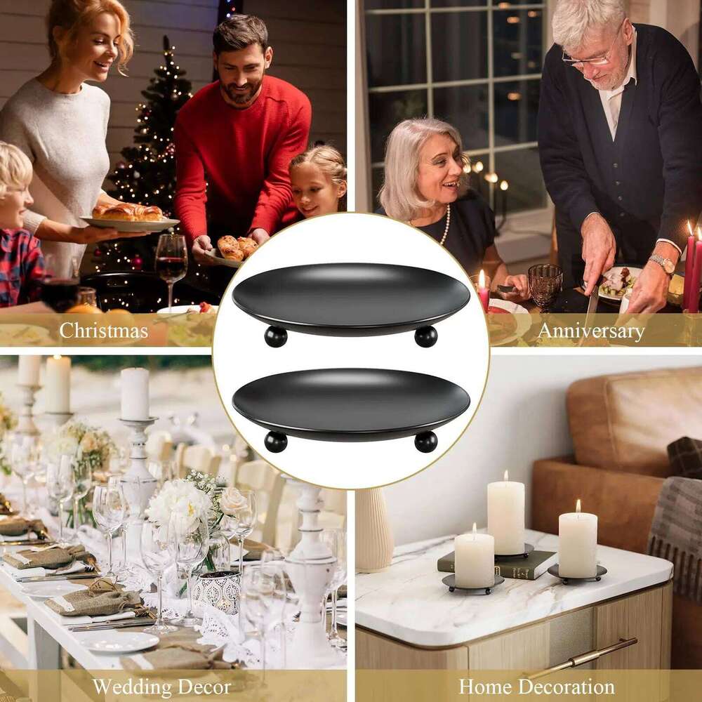 1/2PC Iron Black Golden Holders Metal Plate Wedding Party Christmas Decorative Candlestick Round Candle Holder Tray Base Y260131