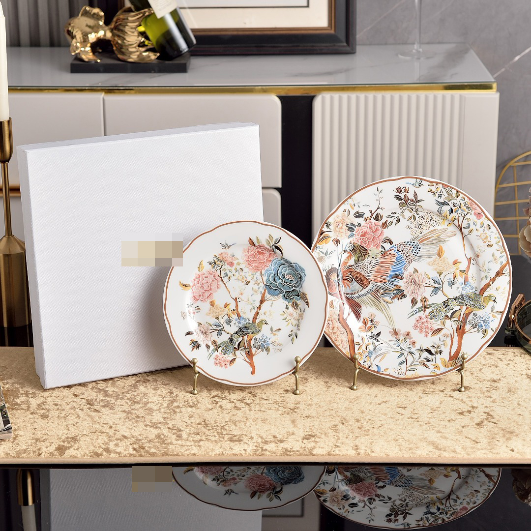 Italian Gold Rim Bone China Plate Set 2pcs Luxury High Quality Home Restaurant Wedding Use Elegant Ceramic Dinnerware Gift Box