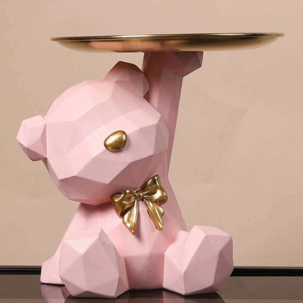 Geometric Bear Key Holder Figurine Entrance Crafts Resin Desk Decoration Candy Sundries Household Supplies for Home Living Room Y260202