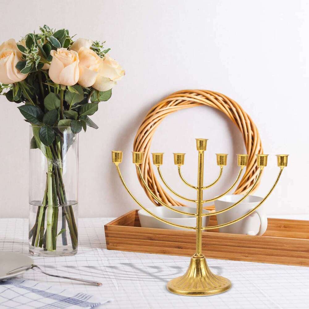 Jewish Holder 9-Branch Metal Candlestick Party Decoration Hanukkah Festival Ornament Religious Candlesticks Y260131