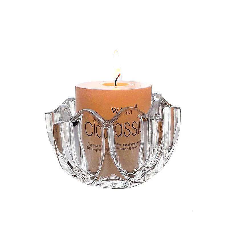 French Flower Mouth Crystal Glass Transparent Holder, Romantic Decoration, Household Candle Container Y260131
