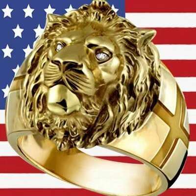Electroplated Gold Lion Head European And American Style Personality Cross Ring Men's Jewelry
