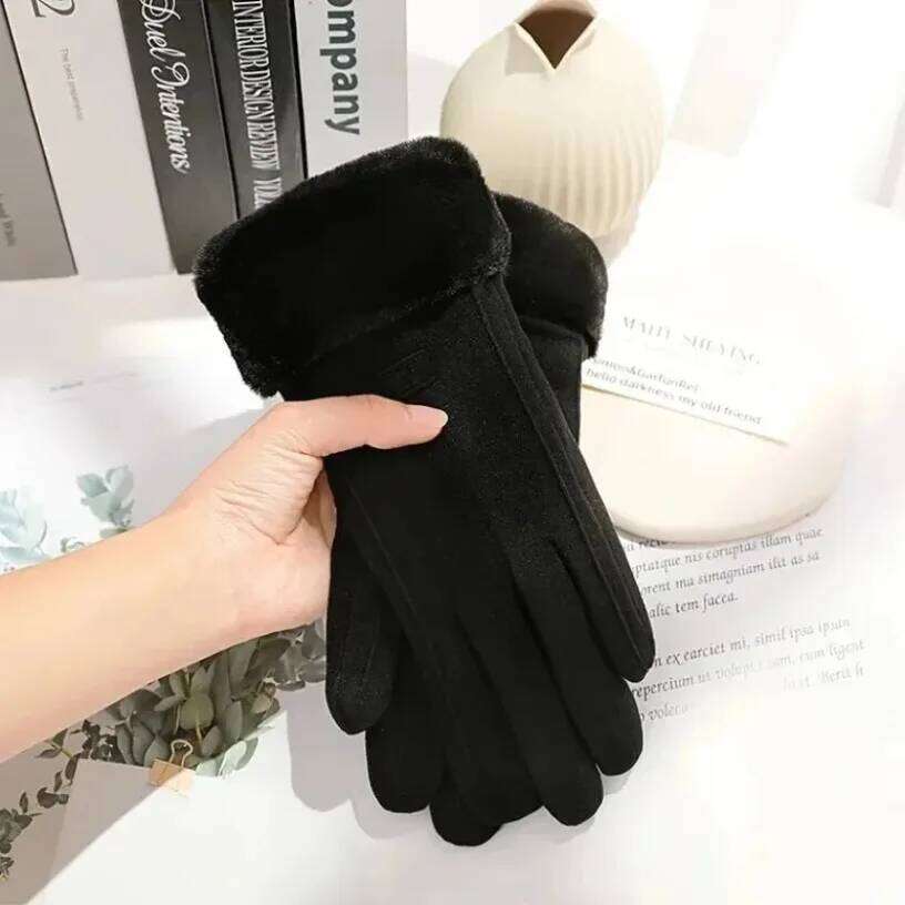 Warm Suede Outdoor Women Winter Thick Plush Fashion Guantes Lady Touchscreen Driving Gloves Sports Cycling Mittens XJ260202