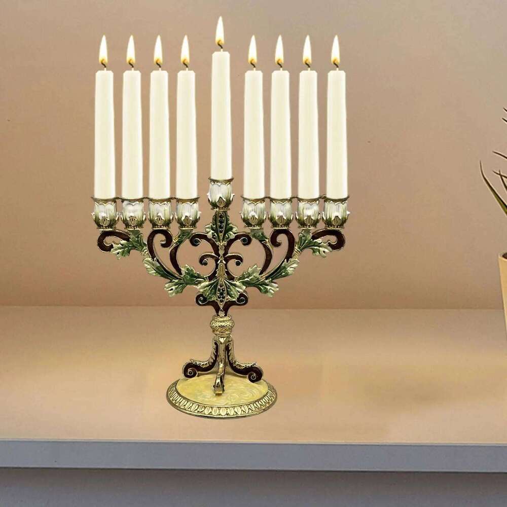 Hanukkah Menorah Stands Taper 9 Branches Candle Holder for Mantel Anniversary Living Room Fireplace Decor Y260131