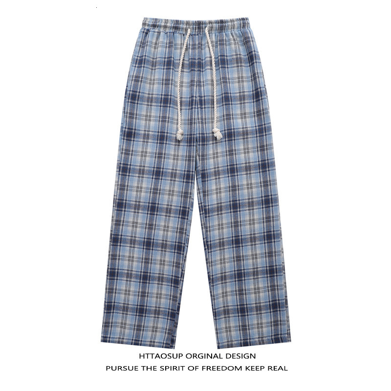 American Style Drawstring Wide Leg Plaid Casual Pants Men and Women Autumn Plaid Sweatpants 251129