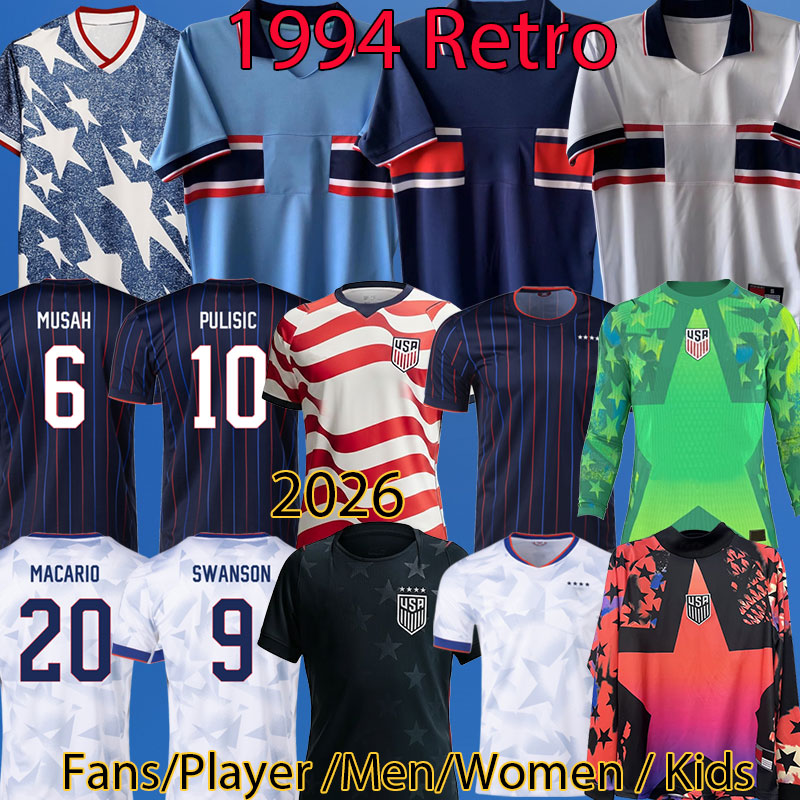 26 27 PULISIC Soccer Jerseys REYNA ADAMS McKENNIE GK football shirt 2026 2027 RODMAN WILSON SWANSON 1994 USAs Retro Football shirt America Vingate men kids kit sets