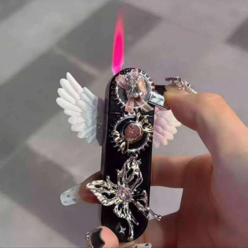 Windproof and Beautiful Angel Wings Inflatable Jet Flame Sacred Pink Lighter Cigarette Accessories Girl Gift W260202