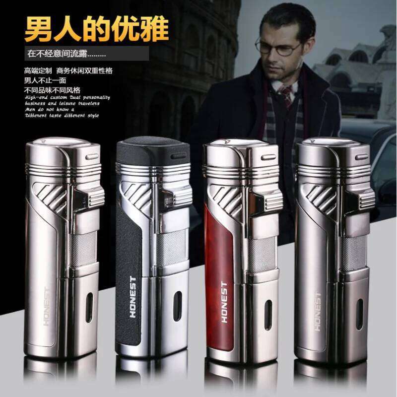 HONEST 4 Fire Inflatable Metal Cutter Butane Jet Turbo Torch Lighter Cigar Accessories Men Gift Gadgets W260202