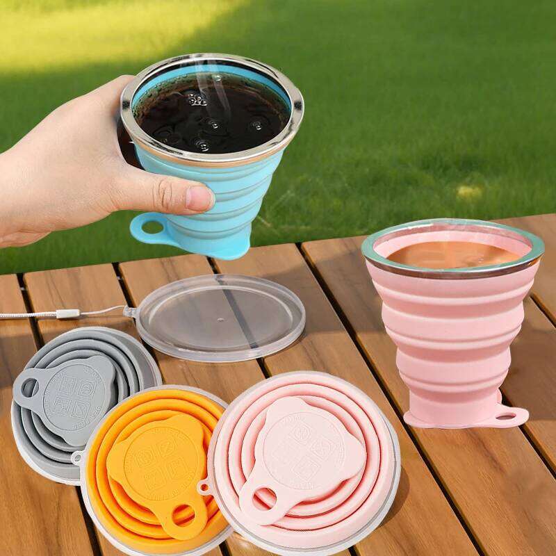 Outdoors Silicone Folding with Hanging Hole Creative Water Cup Travel Portable Coffee Cups Telescopic Drinking Mug Z260202
