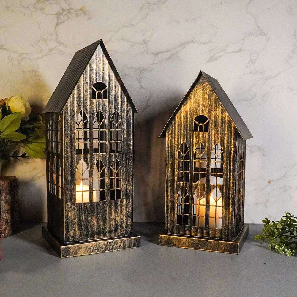 1PC House Desktop Home Holder Metal Crafts Christmas Decoration, Bedroom Patio Candle Hol Y260131