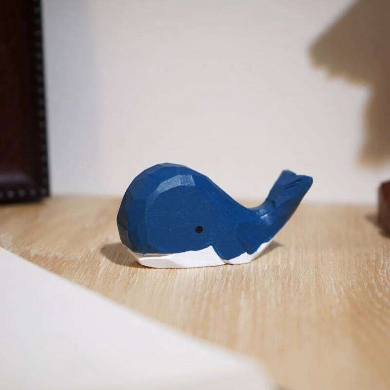 1PC Miniature Curved Tail Blue Whale Handmade Wood Sculpture Marine Organism Figurines Office Bookshelf Craft Bedroom Decoration Y260202
