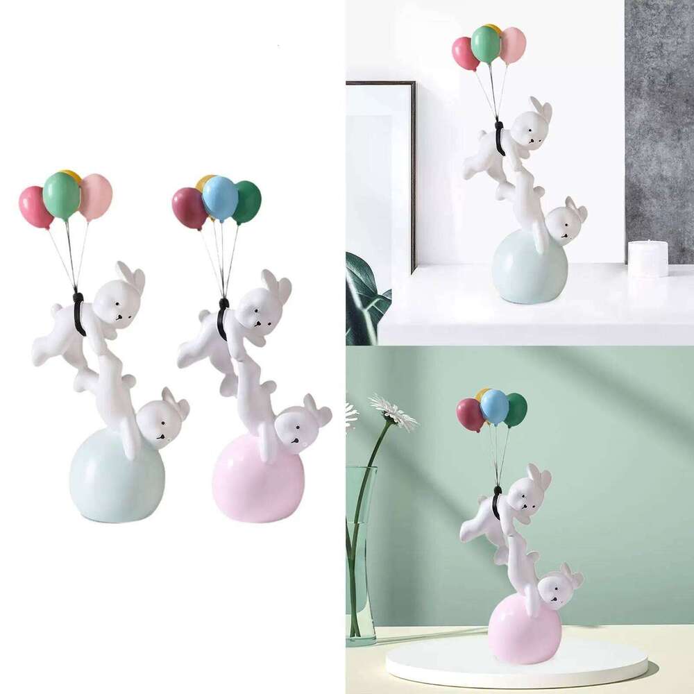 Balloon Figurine, Creative Resin Flying Bunny Figure Sculpture Ornaments for Bedroom, Living Room, Desktop, Bookshelf Y260202