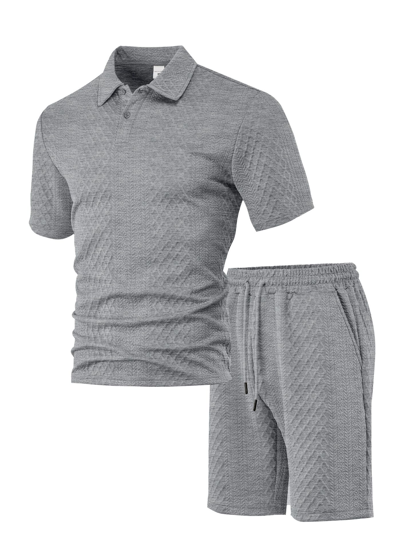 2026 New Men's summer jacquard men's casual sports thin lapel shirt short sleeve set