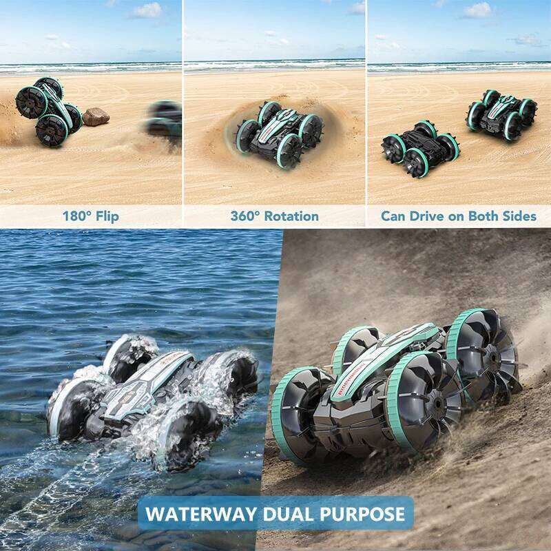 Remote Control 2.4G Rc Boat Waterproof Controlled Amphibious Stunt Car 4WD All Terrain Beach Pool Toys for Boys Girls Gift Y260131