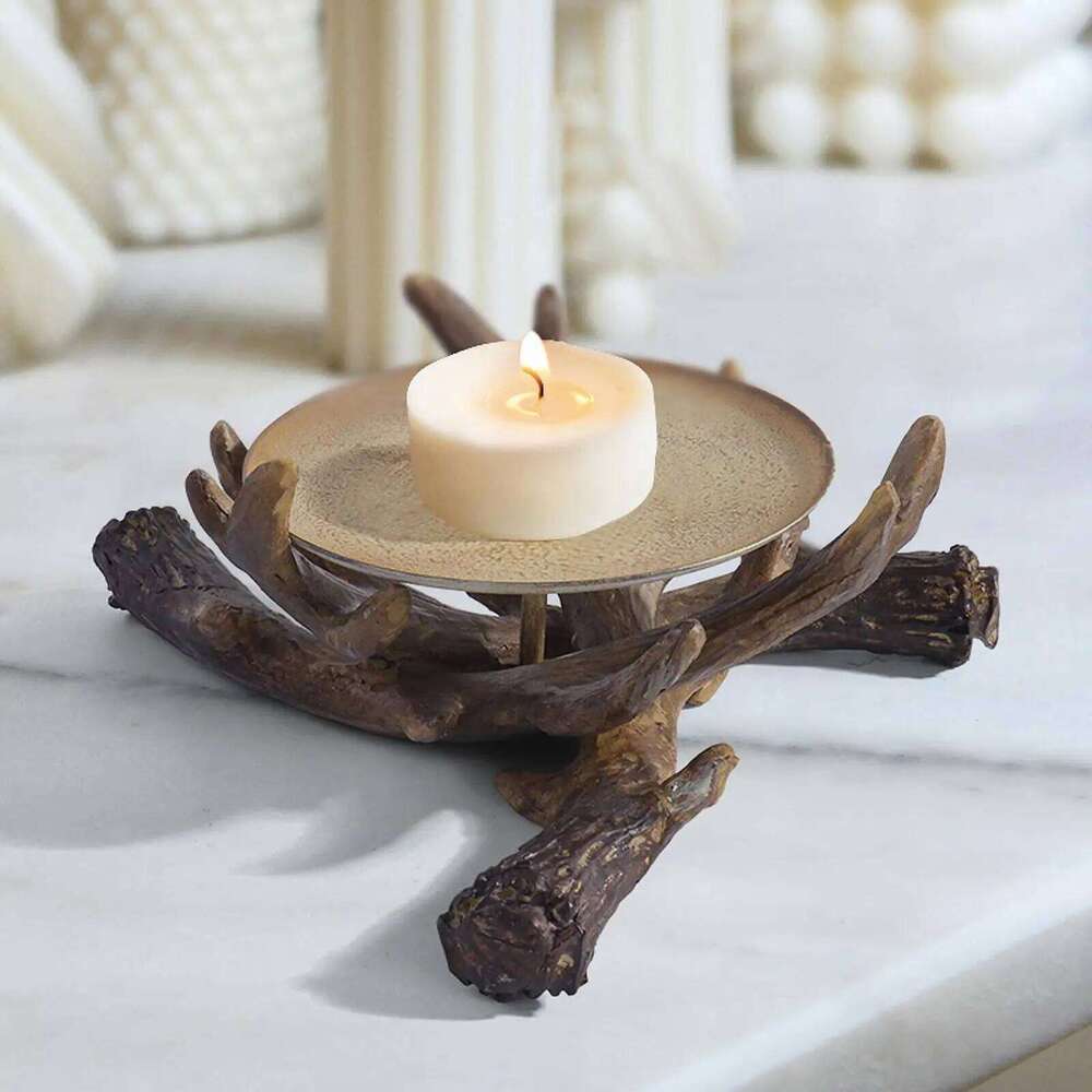 Resin Antler Candle Craft Rustic Candlestick Holder for Table Bedroom House Decor Desktop Ornament Y260131