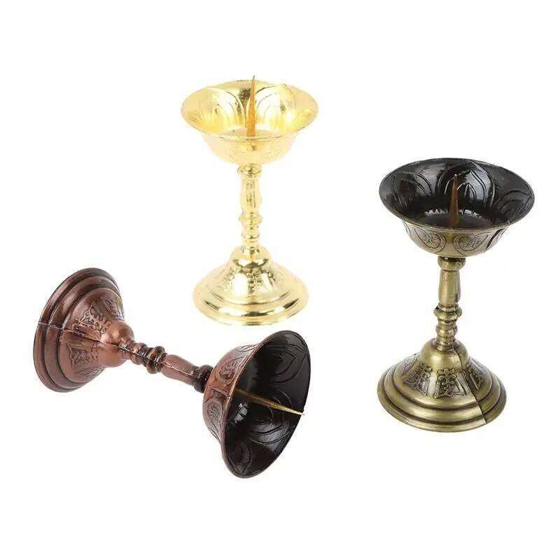 1PC Metal Votive Candlestick Lotus Retro Candle Holders for Daily Pray Buddha Candelabra Butter Lamp Holder Buddhist Y260131
