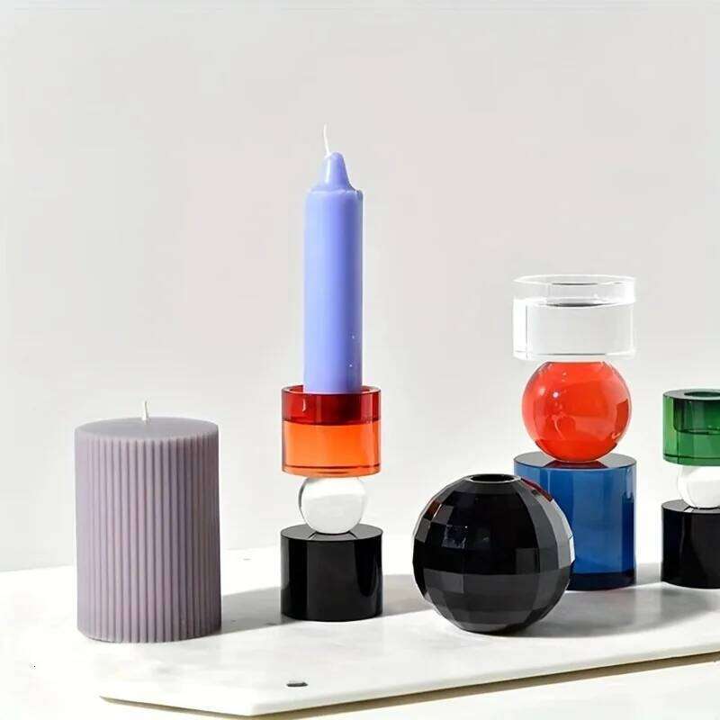 Creative and Simple Home Crystal Colorful Candlestick Ornaments Sales Department Living Room Geometric Shape Candlelight Dinner Y260131