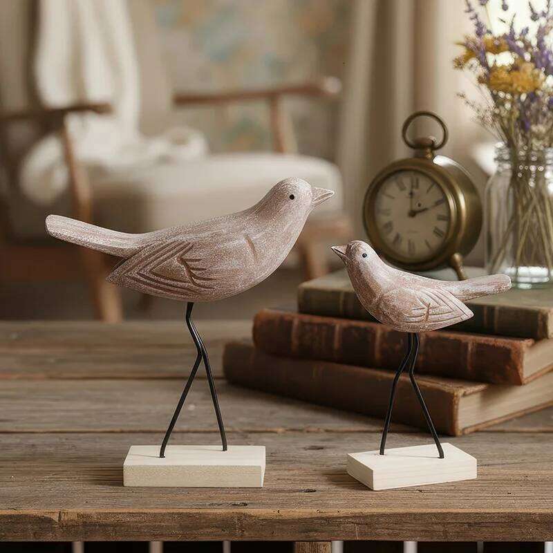 Retro Wood Craftsmanship Bird Ornament Living Room Entrance Window Wedding Decoration Home Accessories Figurine Y260202