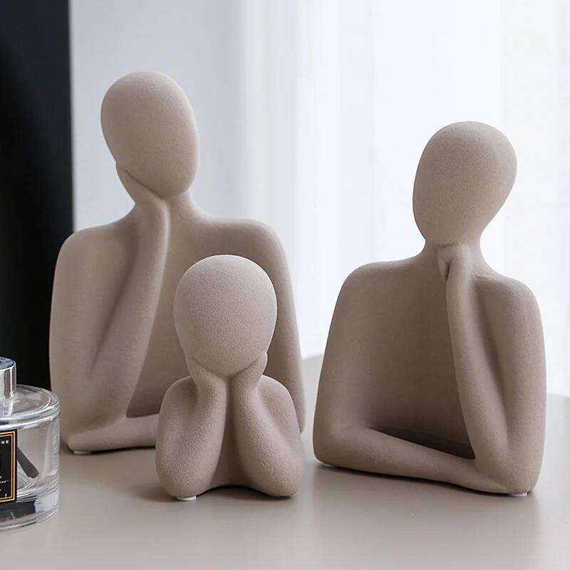 Frosted Ceramic Figure Figurines Abstract Art Bust Sculpture Living Room Porch Family of Three Furnishings Interior Decor Gifts Y260202