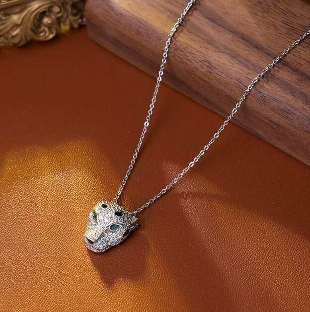 Black Enamel Spots CZ Dia Panther Leopard Head Pendant Necklaces Designer Jewelry For Men Women