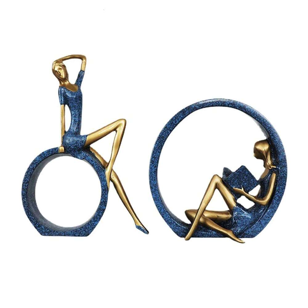 2PCS Yoga Figurine Reading Girl Statue Ornament for Desktop Office Bedroom Living Room Y260202