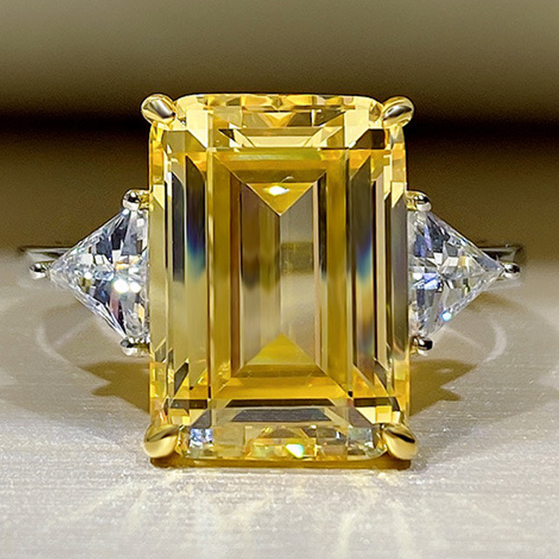 Wong Rain 18K Gold Plated 925 Sterling Silver 8*10 MM Crushed Ice Cut Citrine Gemstone Ring for Women Wedding Engagement Jewelry 250627