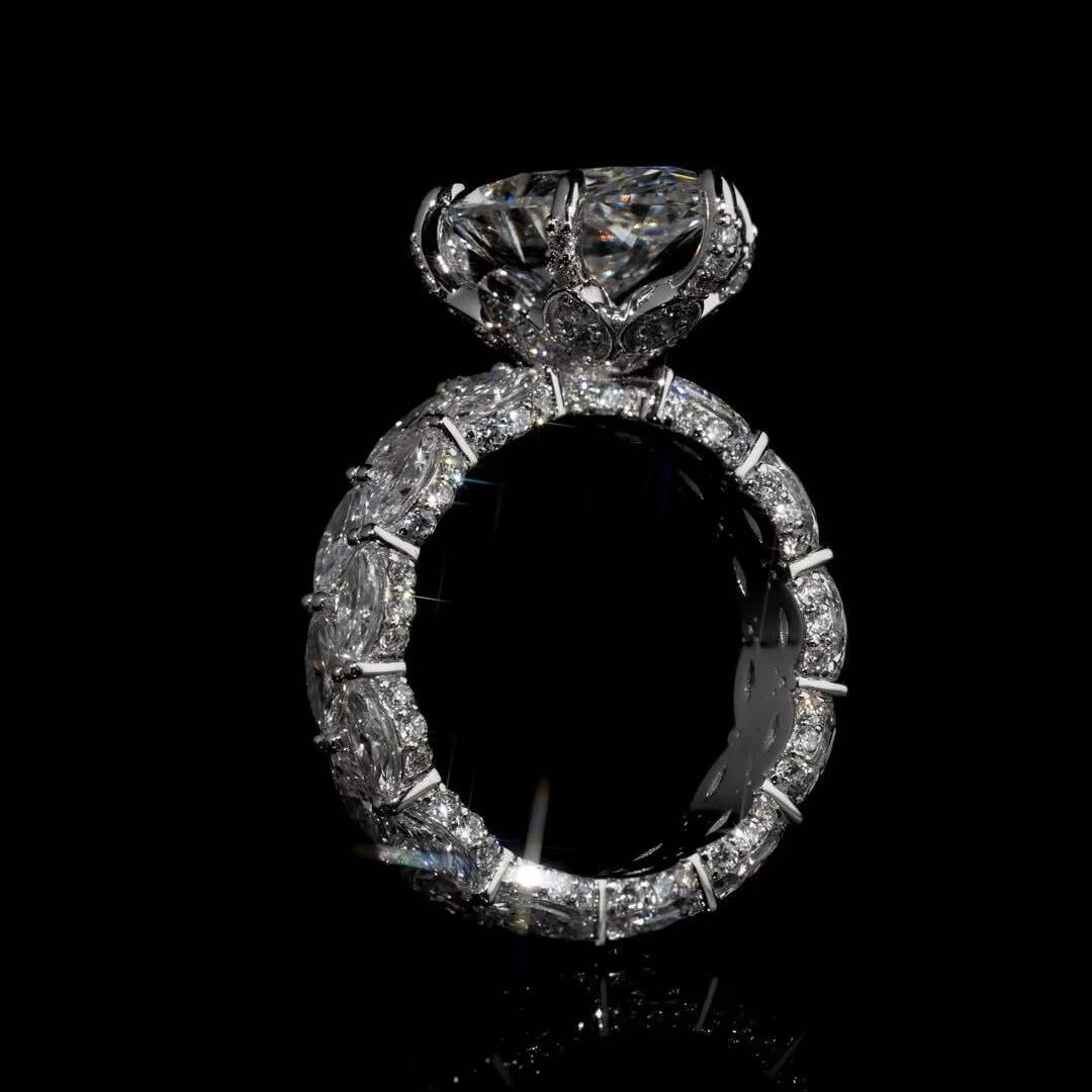 4ct Marquise Moissanite Engagement Ring 925 Silver Full Eternity Band Luxury Iced Out Bridal Jewelry