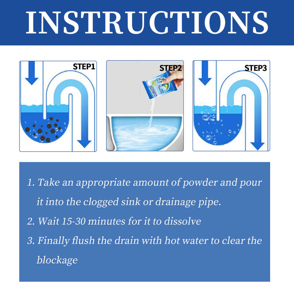 Drain Blockage Removal Sewer Toilet Kitchen Clogged Pipe Cleaning Powder S260202