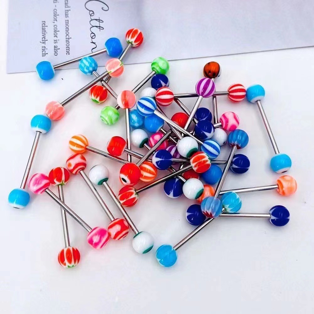 Acrylic Tongue Stud Tongue Ring Stainless Steel Mixed Color Piercing Jewelry 240409